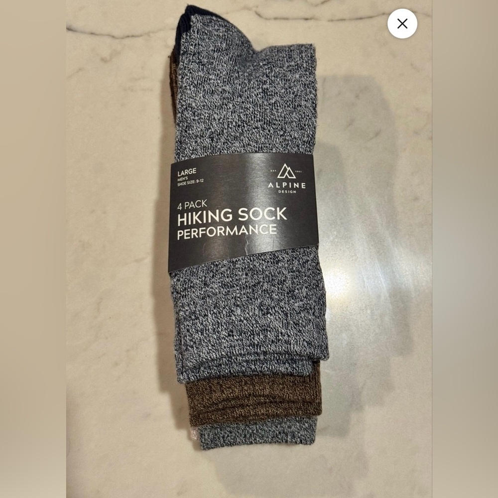 NWT 4 pack Alpine Design Performance Hiking Socks - Gray & Brown Men’s LG 9-12